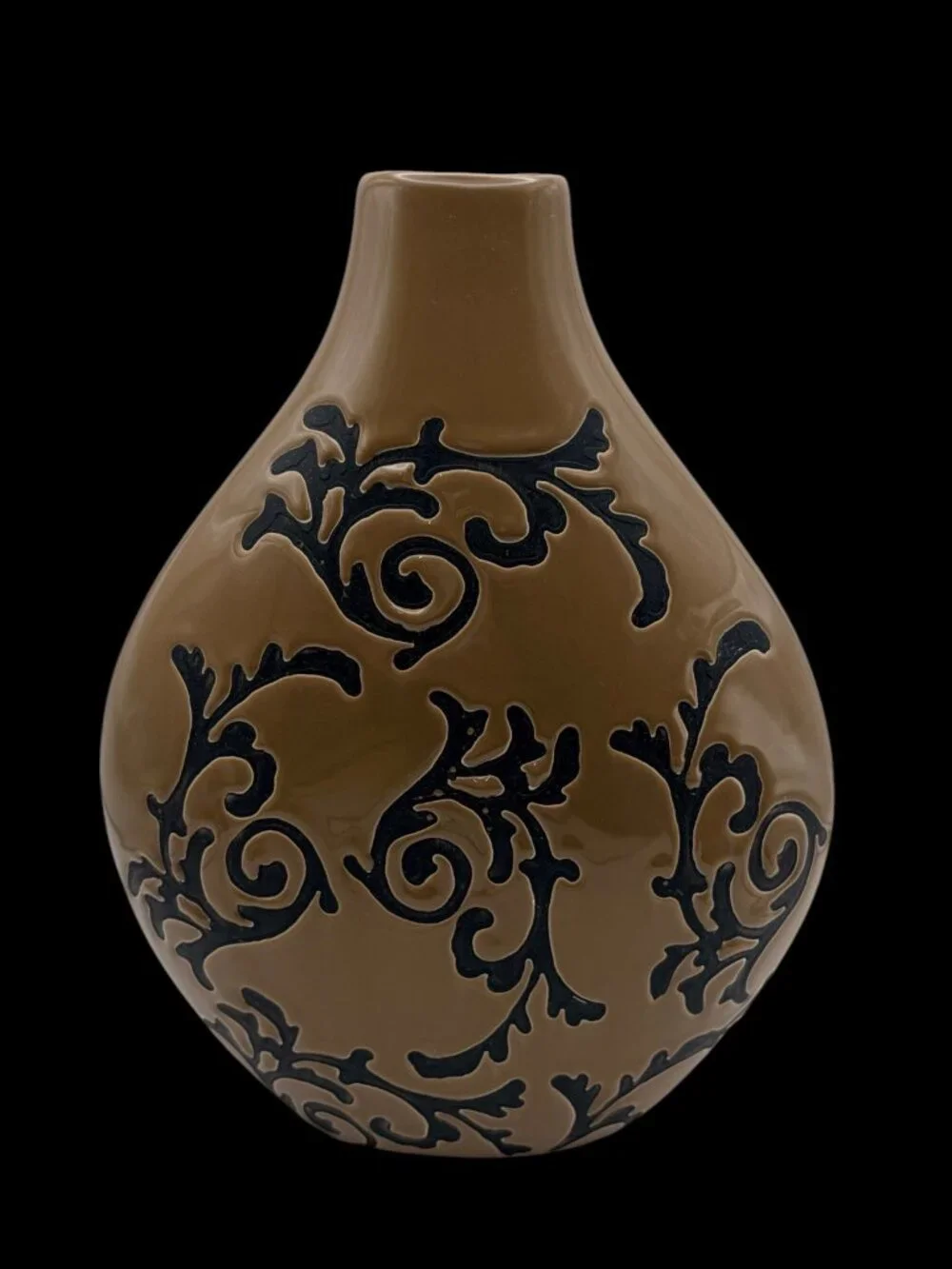 Large Contemporary Brown Ceramic Floor Vase Black Scroll Design 10